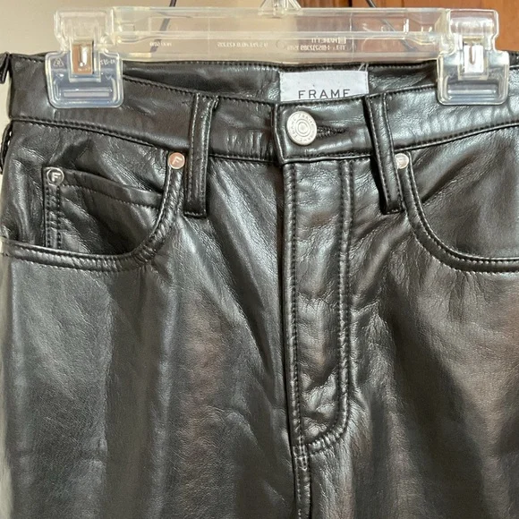 FRAME Black 'Le High 'N' Tight' Leather Pants, 25” - Picture 6 of 9